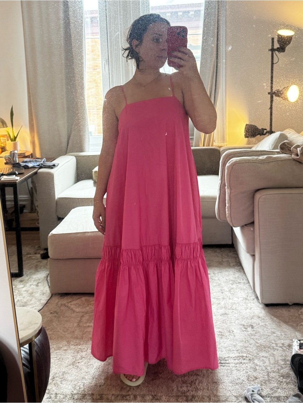 Banana Republic - Poplin Pink Maxi Sundress - lots of movement double lined
